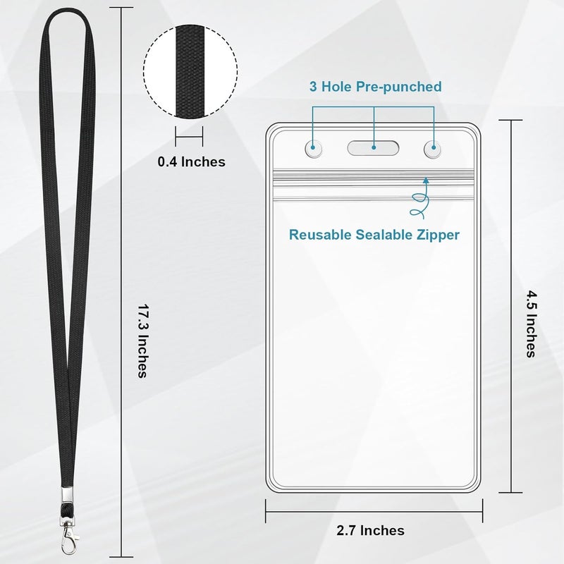 koorito 3 Pack Clear ID Badge Holder with Lanyard Black Lanyards with Vertical Waterproof ID Badge Holder for Office, School, Travel - Image 2